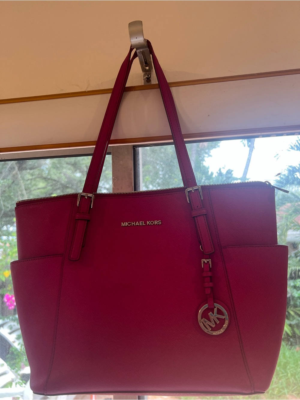Michael Kors Pink Leather Tote with Gold Logo Charm